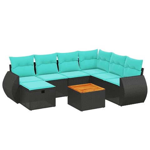 vidaXL Patio Sofa Set with Cushions 8 Piece, Outdoor Conversation Set, Sectional Sofa for Balcony Garden, Modern Style, Black Poly Rattan