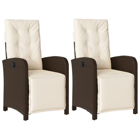 vidaXL Two Piece Reclining Garden Chair Set with Footrest Brown Poly Rattan Cushions Adjustable Lawn Chairs Comfortable Outdoor Seating Armchair Patio Recliner Furniture