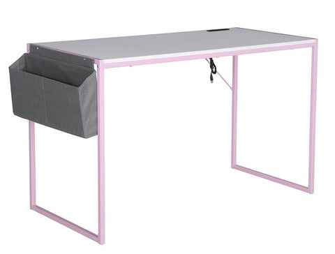 JJS Small Computer Desk Simple Style Writing Desk for Small Spaces 48 Inch Home Office Modern Student Study Laptop Writing Table with Storage Bag USB Hub, White/Pink