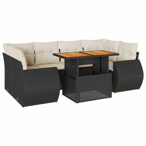 vidaXL 7 Piece Patio Sofa Set with Cushions Black Poly Rattan, Garden Sofa Set, Garden Lounge Set, Poly Rattan Sofa Set, Outdoor Sofa Set