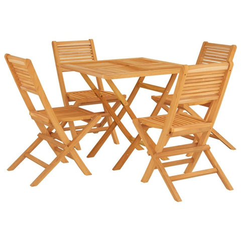 vidaXL 5-Piece Outdoor Patio Dining Set in Scandinavian Style - Solid Teak Wood Construction - Foldable and Space-Saving Design - Water- Finish