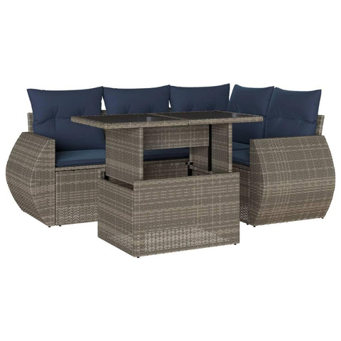 vidaXL Patio Sofa Set with Cushions 5 Piece, Conversation Set with Table and Sectional Sofas, Outdoor Seat for Garden, Modern, Gray Poly Rattan