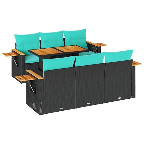 vidaXL 7 Piece Patio Sofa Set with Cushions Black Poly Rattan, Garden Sofa Set, Garden Lounge Set, Sofa for Garden, Outdoor Sofa Set