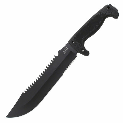 SOG Jungle Primitive Fixed Blade- Field and Camping Tactical Machete with Sheath for Clearing Brush, Full Tang Survival Knife 15.3 Inches (F03TN-CP), Steel,Black