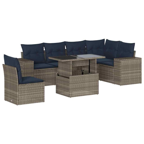 vidaXL Patio Sofa Set with Cushions 7 Piece, Conversation Set with Table and Sectional Sofas, Outdoor Seat for Garden, Modern, Gray Poly Rattan