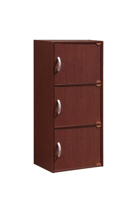 Hodedah 3-Shelf, 3-Door Bookcase in Mahogany