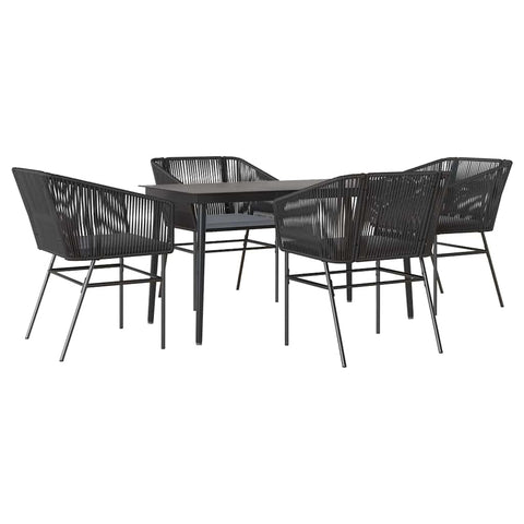 vidaXL 5 Piece Patio Dining Set with Cushions - Black Poly Rattan Outdoor Furniture - Tempered Glass Tabletop - Deck, Garden, Backyard Furniture