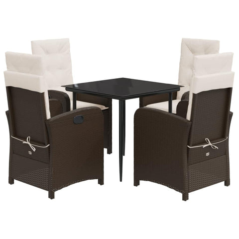 vidaXL 5-Piece Garden Dining Set with Cushions in Polyrattan Brown