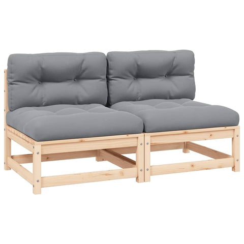 vidaXL Garden Middle Sofas with Gray Cushions 2 pcs Solid Pinewood