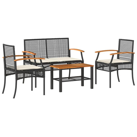 vidaXL Patio Lounge Set with Cushions 4 Piece, Outdoor Loveseat, Patio Furniture Set for Garden Lawn Backyard Terrace, Black Poly Rattan