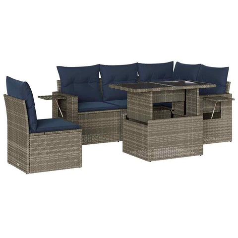 vidaXL Patio Sofa Set with Cushions 6 Piece, Conversation Set with Table and Sectional Sofas, Outdoor Seat for Garden, Modern, Gray Poly Rattan