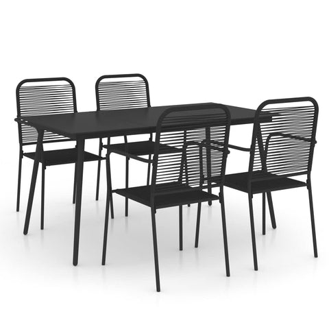 vidaXL Cotton Rope/Powder-Coated Steel/Tempered Glass Dining Set in Black