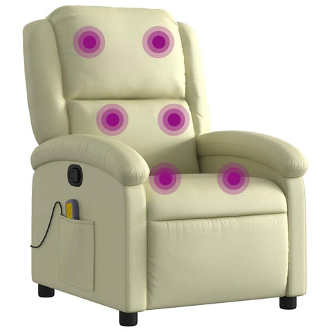 vidaXL Massage Recliner Chair for Living Room, Adjustable Recliner with 6-Point Vibration Massage, Home Theater Seating with Padded Seat Backrest, Cream Real Leather