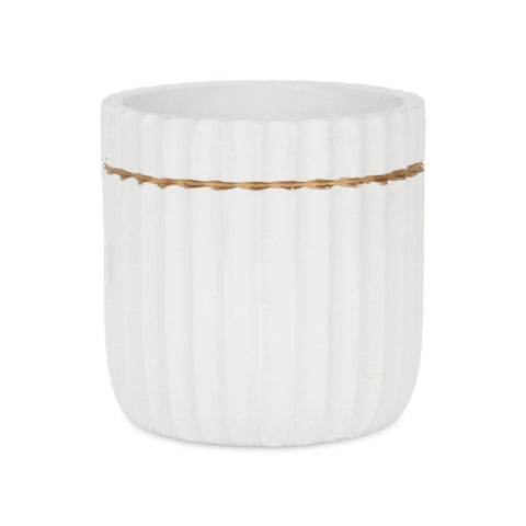 Aurine 5.5" Ridged Ceramic Plant Pot – Modern Gold Trimmed White Cylinder Planter for Indoor Gardening - by Cheungs