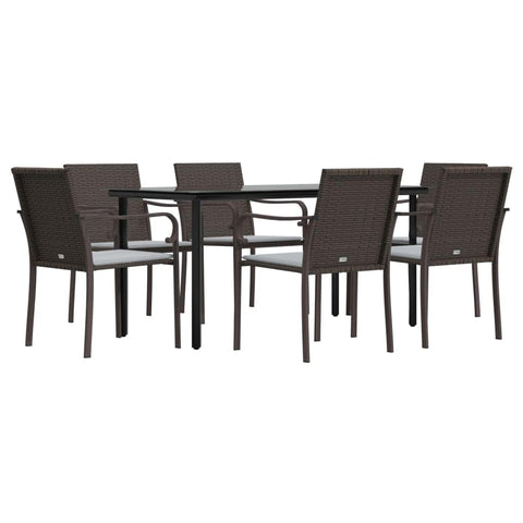 vidaXL Patio Dining Set 7 Piece, Outdoor Dining Set with Cushions, Dining Table and Chair for Backyard Garden, Modern Style, Poly Rattan and Steel