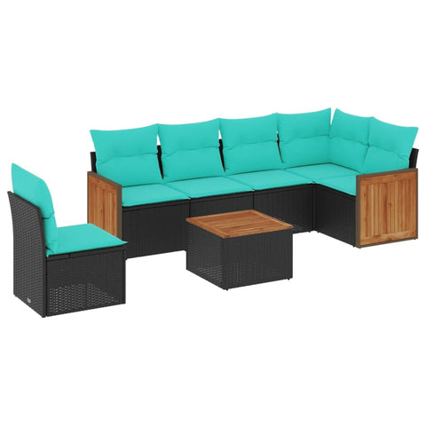 vidaXL Patio Sofa Set with Cushions 7 Piece, Outdoor Conversation Set with Storage, Patio Furniture Set, Modern Style, Black Poly Rattan