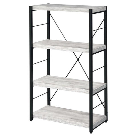 Acme Jurgen 4 Wooden Shelves Rectangular Bookshelf in Antique White and Black