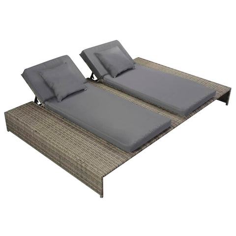 vidaXL Double Sun Lounger - Poly Rattan, Weather-Resistant, Adjustable Backrest, Cushions Included, Easy Assembly, Perfect for Garden or Patio - Gray