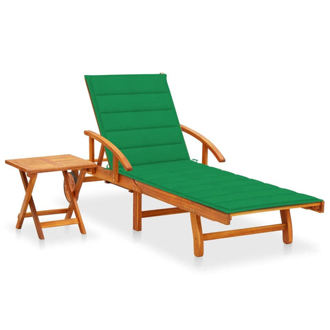 vidaXL Patio Lounge Chair, Outdoor Chaise Lounge Chair with Backrest, Sunlounger with Cushion, Sunbed for Backyard, Retro Style, Solid Acacia Wood