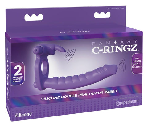 Pipedream Fantasy C-Ringz Silicone Double Penetrator Rabbit Dildo, Purple, 1 Pound