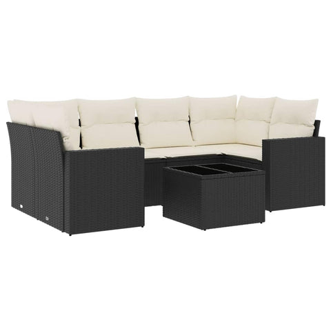 vidaXL Patio Sofa Set with Cushions 7 Piece, Outdoor Sectional Sofa, Conversation Set for Balcony Garden, Patio Furniture, Black Poly Rattan