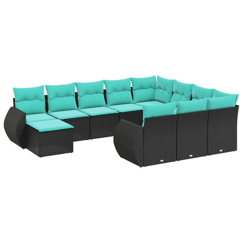 vidaXL Patio Sofa Set with Cushions 11 Piece, Outdoor Conversation Set with Storage, Patio Furniture Set, Modern Style, Black Poly Rattan