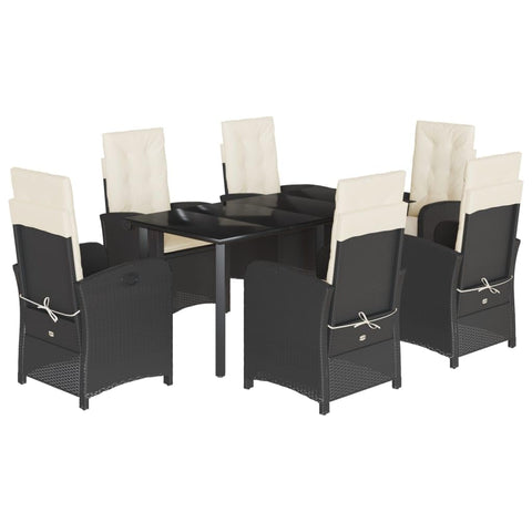 vidaXL Patio Dining Set with Cushions 7 Piece, Garden Table and Chair, Outdoor Dining Set for Balcony Backyard, Patio Furniture, Black Poly Rattan
