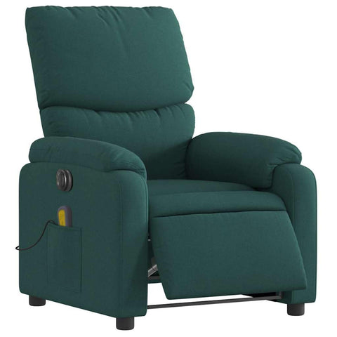 vidaXL Electric Massage Recliner Chair - Dark Green Polyester Fabric - Automated Reclining, Vibration Massage, Plush Armchair for Living Room/Bedroom