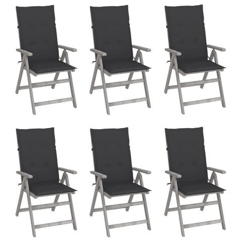 vidaXL Outdoor Recliner Chairs 6-Pcs Set Solid Acacia Wood - Anthracite Cushions, Adjustable Backrest, Patio Garden Dining Furniture