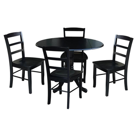 IC INTERNATIONAL CONCEPTS 42 in Dual Drop Leaf Table with 4 Ladder Back Dining Chairs - 5 Piece Dining Set
