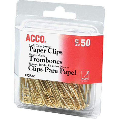 Gold Tone Paper Clips Jumbo Smooth Gold 50/Box