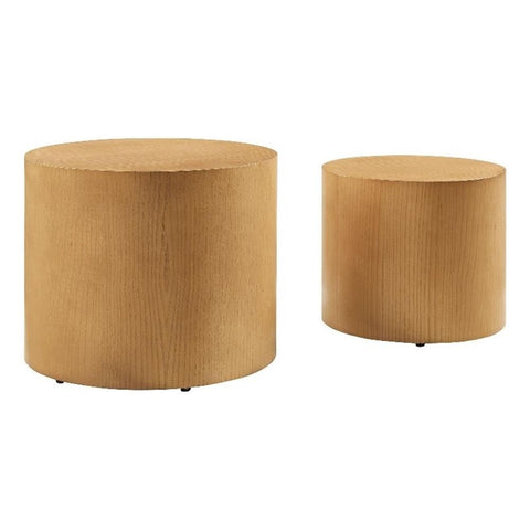 Modway Amani Nesting Coffee Table Set of 2 in Natural - Modern Round Drum Tables - Stackable End Tables for Small Spaces - Circle Side Table Set for Living Room