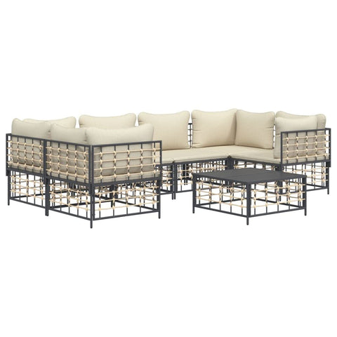 vidaXL 7 Piece Outdoor Lounge Set - Stylish Anthracite Poly Rattan with Cushions - Corner and Middle Sofas with Coffee Table for Patio, Garden, Deck, Terrace