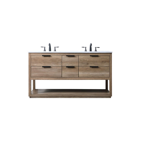 Elegant Kitchen and Bath Larkin 60" Solid Wood Double Bathroom Vanity in Oak