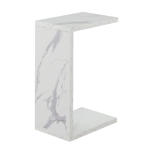 Convenience Concepts Northfield Admiral C Shaped End Table 18" - Contemporary Modern C Shaped Side Table, Minimalist Couch Sliding End Table for Living Room, White Faux Marble