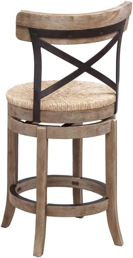 24-Inch Myrtle Counter Stool Wooden Bar Chair White Wire-Brush Finish Farmhouse Kitchen Island Seating Rustic Wood Counter Height Dining Barstool for Home Bar