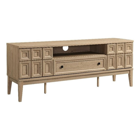 Modway Samos Retro TV Stand with Geometric Pattern in Light Oak - Vintage TV Console Cabinet with Storage and Cable Management - Low Profile TV Stand for Living Room