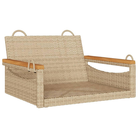 vidaXL Swing Bench Hanging Hammock Chair - Beige Poly Rattan Outdoor Garden Seat, Durable PE Material, 24.8" x 24.4" x 15.7", for Patio/Deck/Lounge, Powder-Coated Steel Frame