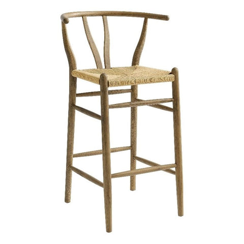 Modway Amish Wood Rope Bar Height Stool in Weathered Gray Teak - 29 Inch Seat Height Mid Century Modern Retro Stool - Solid Elm Wood Pub Stool with Woven Seat and Open Back