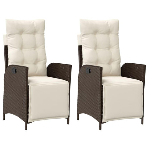 vidaXL Reclining Patio Chairs Set of 2 with Footrest - Brown PE Rattan Outdoor Garden Seating with Adjustable Backrest and Cushioned Seats