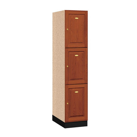 16 inch Wide Triple Tier Solid Oak Executive Wood Locker 1 Wide 6 Feet High 21 Inches Deep Medium Oak