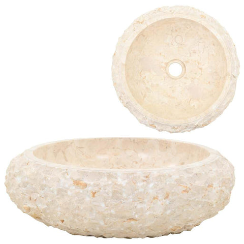 vidaXL Bathroom Basin, Vessel Sink, Countertop Vanity Sink, Handmade, Naturally Varied Shape and Color Tone, Easy Assembly, Cream Ø15.7x4.7 Marble Round