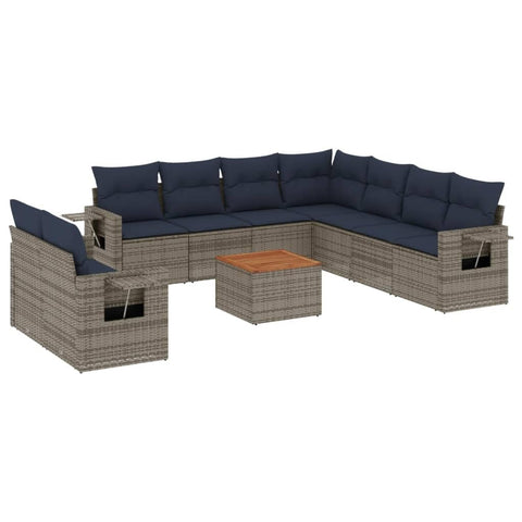vidaXL Patio Sofa Set with Cushions 10 Piece, Outdoor Conversation Set, Sectional Sofa for Balcony Garden, Patio Furniture, Gray Poly Rattan