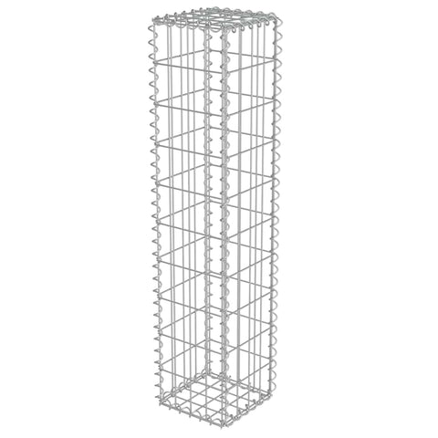 vidaXL Gabion Basket with Lids, Galvanised Steel Gabion Wall, Rectangular Gabion Cage for Garden, High Load Capacity, 7.9"x7.9"x39.4"