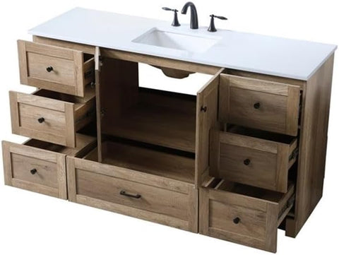 Elegant Lighting VF2860 Soma 60" Free Standing Single Basin Vanity Set with Cabinet and Marble Vanity Top - Natural Oak