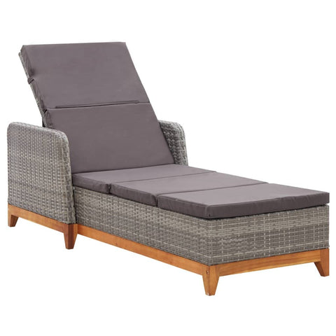 vidaXL Cushioned Sun Lounger with Adjustable Backrest | Poly Rattan and Solid Acacia Wood Grey Easy Maintenance Perfect for Garden Patio Use Outdoor Chaise Lounge Bed Furniture Seating