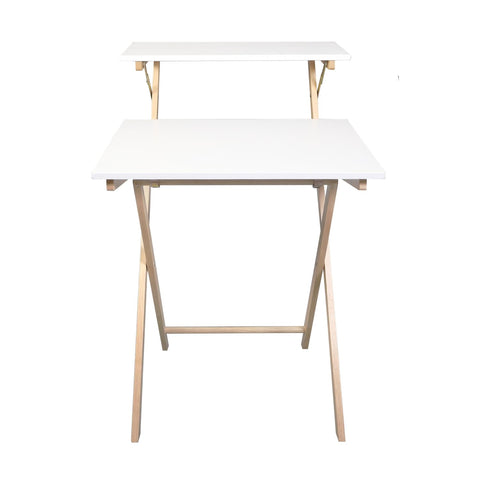 100% Solid Wood 2-Tier Folding 28" W Laptop Working Computer Desk, No Assembly Required