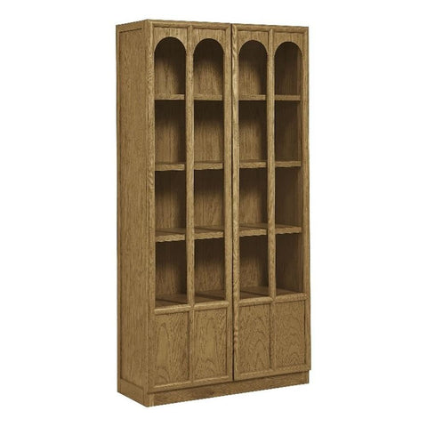Modway Anwen 79" Wood Display Cabinet with Glass Doors in Oak – Modern China Cabinet with Arched Door Detail – Large Curio Cabinet for Collectibles