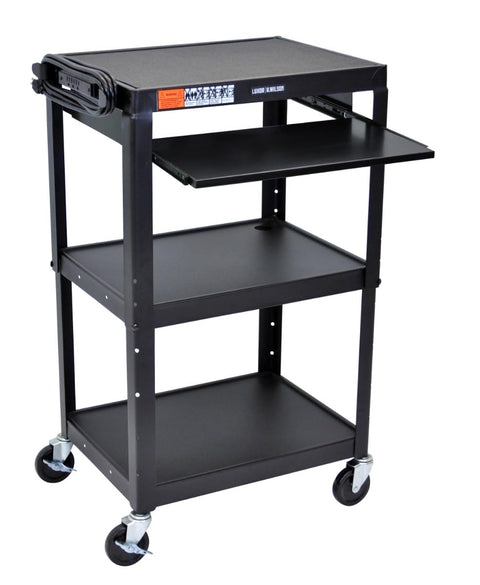 LUXOR UCMT1KB Adjustable-Height Steel Utility Cart - Pullout Keyboard Tray, Black