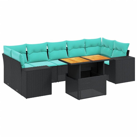 vidaXL Patio Sofa Set with Cushions 8 Piece, Outdoor Sectional Sofa Couch, Patio Conversation Set for Garden Backyard, Black Poly Rattan